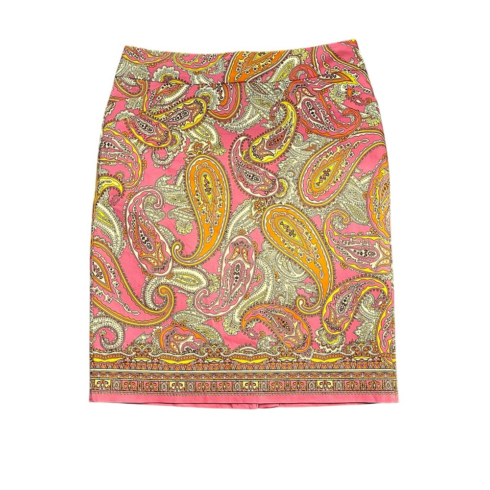 CHARTER CLUB VTG  Paisley Pencil Skirt Coral, Orange, Yellow with pockets SZ 10